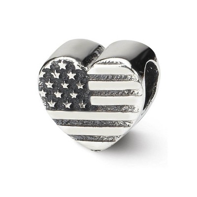 Black Bow Jewelry Sterling Silver US Flag Heart Bead Charm