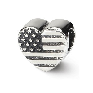 Black Bow Jewelry Sterling Silver US Flag Heart Bead Charm - 1 of 3