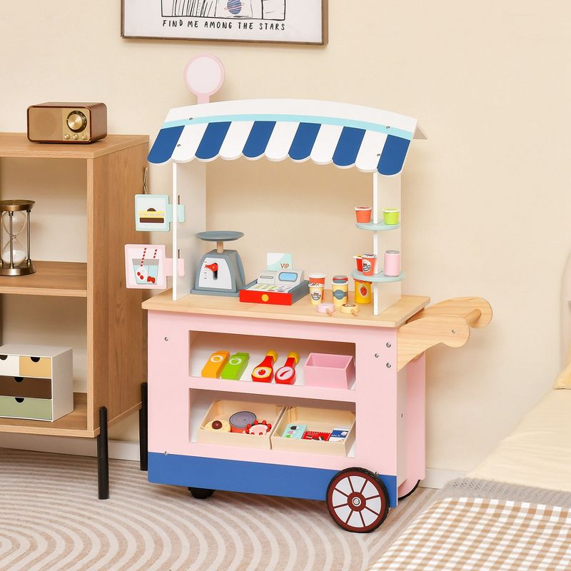 Costway Kids Snacks & Sweets Food Cart Kids Toy Cart Play Set with 30 PCS Accessories, 2 of 11