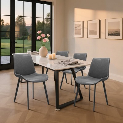 Modern PU Leather Dining Chairs Set of 4, Armless Upholstered Accent Chairs with Black Metal Legs for Kitchen, Dining Room, or Living Room-Tanpinhause