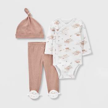 Carter's Just One You® Baby 3pc Footed Hat Top & Bottom Set - White/Brown