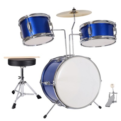 3-Piece Junior Drum Set for Kids Beginners, Kids Drum Kit with Full set of silent mats, Adjustable Throne, Cymbal, Pedal & Drumsticks