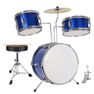3-Piece Junior Drum Set for Kids Beginners, Kids Drum Kit with Full set of silent mats, Adjustable Throne, Cymbal, Pedal & Drumsticks - 1 of 4