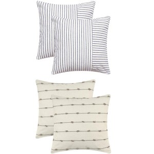 REGALWOVEN 4 Pcs Modern Farmhouse Decorative Striped Throw Pillow Covers Square 18" x 18" - 1 of 4