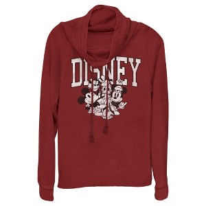 Juniors Womens Mickey & Friends Retro Black and White Group Cowl Neck Sweatshirt - 1 of 3