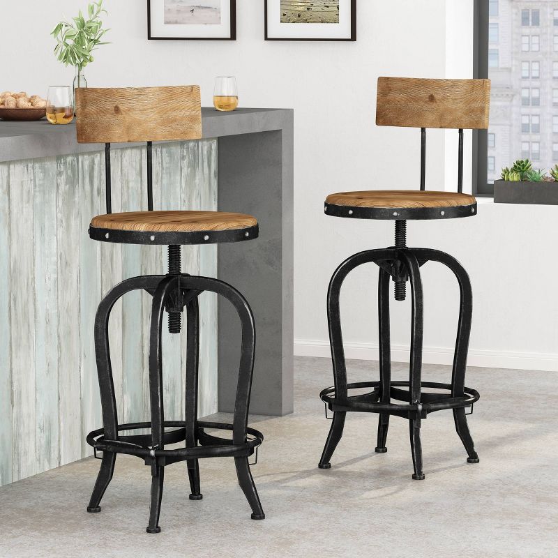 2pc Ximen Modern Industrial Firwood Adjustable Height Swivel Counter Height Barstools Natural/Black Brushed Silver - Christopher Knight Home, 3 of 13