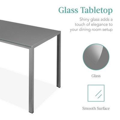 Gray 5-Piece Glass Dining Set with Faux Leather Chairs