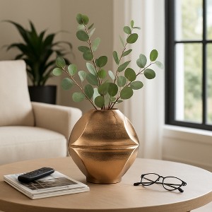 Decorative Contemporary Round Metal Vase for Living Room Decor - Stylish Home Decor Accent for Office, Tabletop, and Shelf Display - 14", Champagne - 1 of 4