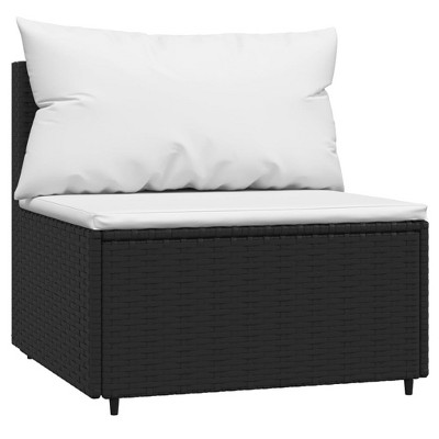 vidaXL Patio Middle Sofa - Black Poly Rattan with Cushions, Weather-Resistant, Powder-Coated Steel Frame, Modular Design, Padded Comfort