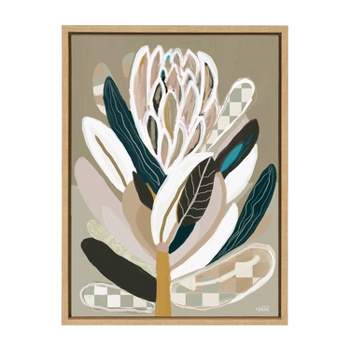 Kate & Laurel All Things Decor 18"x24" Sylvie Sage Protea Framed Canvas Wall Art by Inkheart Designs Natural Modern Neutral Flower
