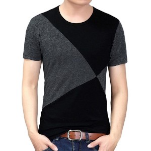 YESFASHION Men's Color Block T Shirts Round Neck Short Sleeve Summer Tee Tops - 1 of 2