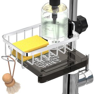 Simple Trending Stainless Steel Kitchen Sink Faucet Organizer with Drainboard for 0.8 1 inch Round Water Pipe - 1 of 4