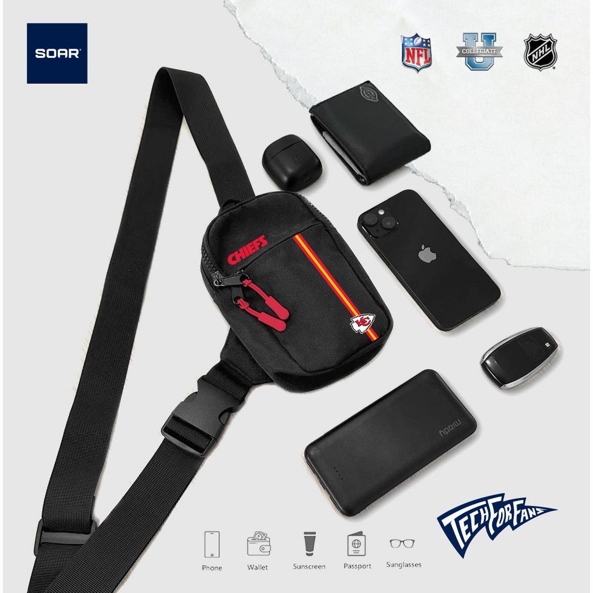 SOAR NFL Cross Body- Adjustable Strap- Travel Bag - thumbnail 3
