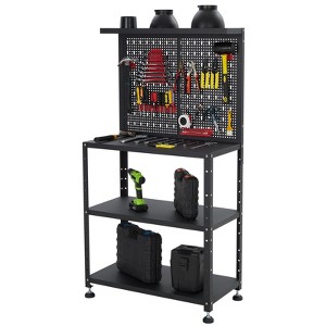 32" Heavy Duty Garage Workbench w/Pegboard & Storage Shelves – Work Table with Hanging Accessories, Tool Storage Bench for Workshop, Garage, Basement - 1 of 4