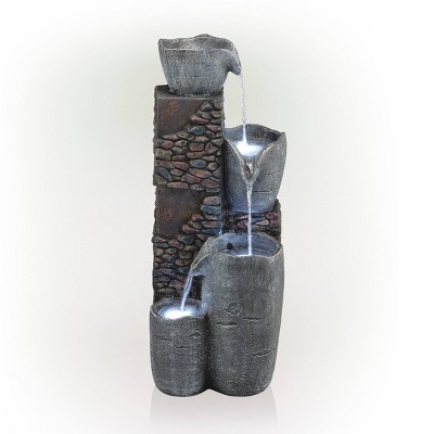 42" Gray Polyresin 4-Tier Outdoor Fountain with LED Lights