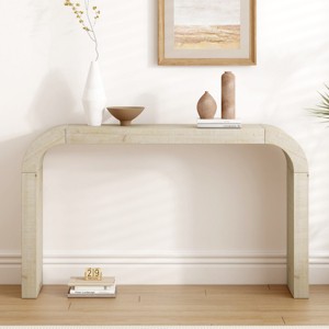 52'' Wooden Narrow Console Table, Curved Edge Entryway Table with Natural Texture, Contemporary Design for Living Room, Hallway – Cuddlewood - 1 of 4