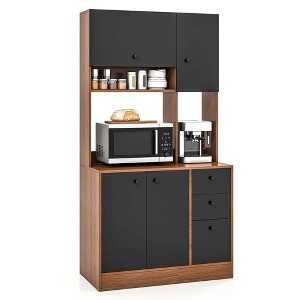 Costway 71'' Tall Kitchen Pantry Buffet Hutch Freestanding Storage Cabinet 4 Doors White/Walnut - 1 of 4