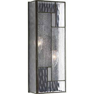 Progress Lighting, Geometric Lantern Collection, 2-Light Outdoor Wall Light, Architectural Bronze, Seeded and Water Glass Panels - 1 of 3