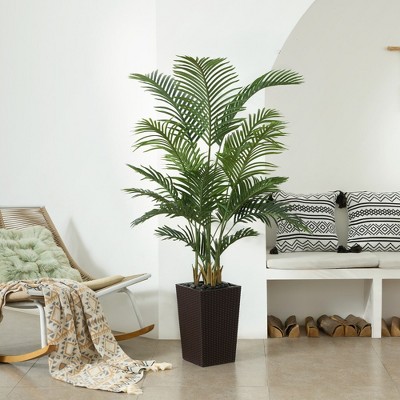 DR.Planzen 72" Artificial Palm Tree - 6FT UV Resistant Fake Plant with14 Silk Leaves & 15.7" Planter for Indoor House Plants, Tall Faux Trees 1 Pack