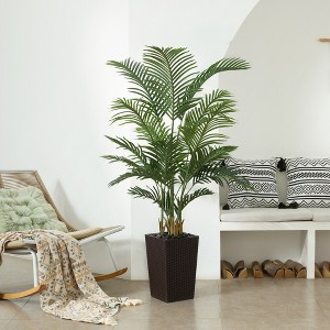 DR.Planzen 72" Artificial Palm Tree - 6FT UV Resistant Fake Plant with14 Silk Leaves & 15.7" Planter for Indoor House Plants, Tall Faux Trees 1 Pack - 1 of 4