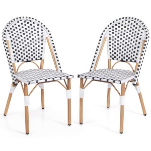 Tangkula French Bistro Chair Set of 2 w/ Hand-woven Rattan Galvanized Metal Frame Outdoor - 1 of 4