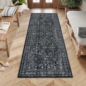 Boho Print Washable Rugs Non Slip Low Pile Vintage Floral Traditional Carpet for Living Room - 1 of 4