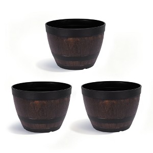 VECELO Planters Set, Plastic Pot with Perforated Tray, Decorative Foliage Plants, Vintage Planters 3-Piece Set, Artificial Wood Planters - 1 of 4