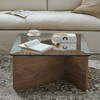 KIGFTSOD Mid-Century Modern Square Glass Coffee Table, Wooden Antique Square Center Cocktail Table with Tempered Glass Top for Living Room - 3 of 4