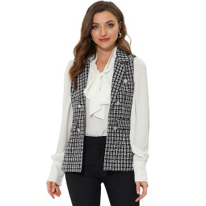 Allegra K Women's Vintage Tweed Open Front Plaid Sleeveless Office Blazer Vest - 1 of 4