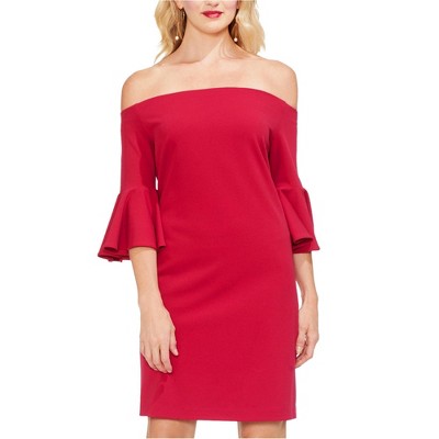 Vince Camuto Womens Bell-Sleeve Off-Shoulder Dress, Red, X-Small