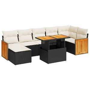 vidaXL Patio Sofa Set with Cushions Modular Conversation Set 8 Piece Poly Rattan - Black - 1 of 4