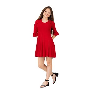 24seven Comfort Apparel Girls Elbow Length Sleeve Fit and Flare Party Dress - 1 of 4