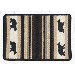 Earth Rugs Printed Placemat 13"x19", Cabin Bear Scene on Braided Jute, Rustic Lodge Dining Accent in Oblong Shape - 1 of 3