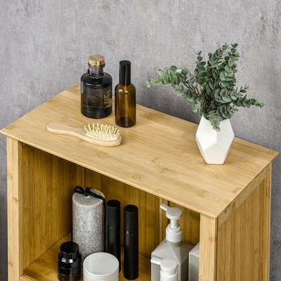 Natural Bamboo Living Room Storage Cabinet with Shelves and Doors