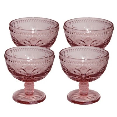 Slickblue Vintage Pressed Colorful Glass Desert Bowls - Set of 4 - 12 oz. in 2 Different Colors