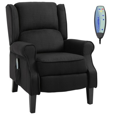 Vintage Upholstered Wingback Heated Vibrating Massage Recliner Chair with Remote Controller and Push-back Recline