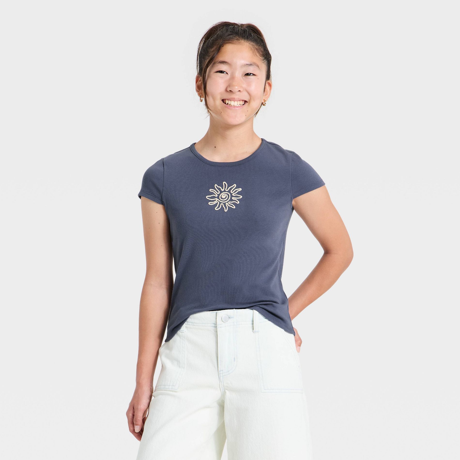 Girls' Embroidery Short Sleeve Baby T-Shirt 4th Of July Sunshine Graphic Baby T-Shirt - art class™