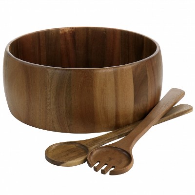 Gibson Elite 3 Piece Acacia Wood Salad Bowl And Spoon Set In Brown : Target