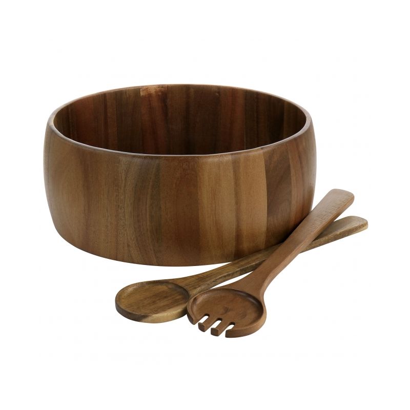Gibson Elite 3 Piece Acacia Wood Salad Bowl and Spoon Set in Brown, 1 of 9