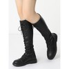 Allegra K Women's Lace Up Back Zip Round Toe Flat Low Heel Knee High Boots - 2 of 4