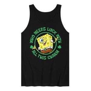 Men's - SpongeBob Squarepants - Who Needs Luck With This Charm Graphic Tank Top - 1 of 4