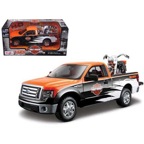 2010 Ford F 150 Stx Harley Davidson Orangewhiteblack 127 And 124 1958 Flh Duo Glide Motorcycle By Maisto