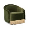 Jennifer Taylor Home Serena 31.5" Ruched Barrel Back Accent Arm Chair with Bullion Fringe, Olive Green Performance Velvet - 2 of 4