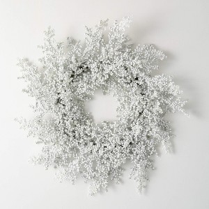 30"H Sullivans Artificial Frosted Juniper Berry Christmas Wreath, White, Indoor Christmas Decor - 1 of 3