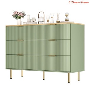 Living Room 6 Drawers Dresser for Bedroom, Fluted Dresser Chest of Drawers w/ Handle, Wood Modern Dressers for Closet, Furniture Storage Organizer - 1 of 4