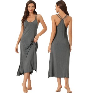 cheibear Women's Sleeveless Racer Back Full Slip Camisole Midi Nightgowns - 1 of 4