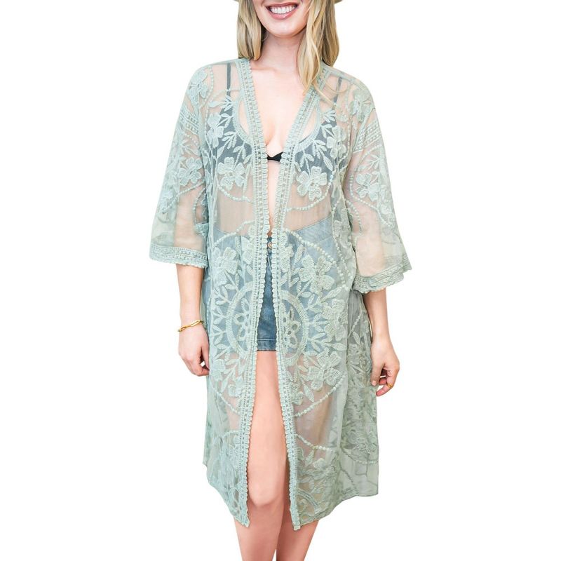 Anna-Kaci Women's Embroidered Floral Butterfly Duster Crochet Cardigan, 1 of 6