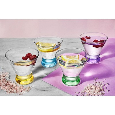 Set of 6 Colorful Stemless Lead-Free Martini Glasses