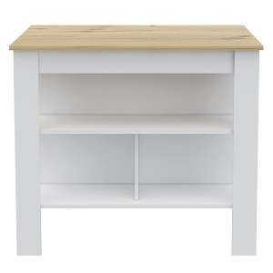 HomeRoots White and Oak 41" Kitchen Island With Storage - 1 of 4