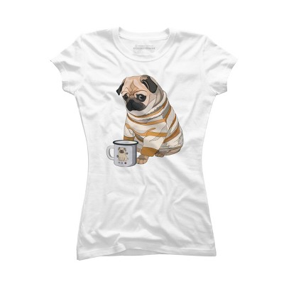 Junior's Design By Humans Cute pug & mug By stripedbeetlee T-Shirt